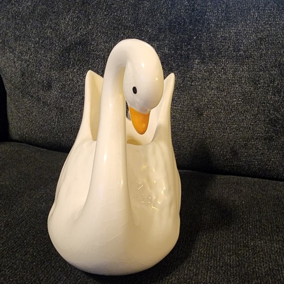 Vintage Large Crackle-Glaze Swan Planter MCM 8" w x 7.7" h - Picture 6 of 13